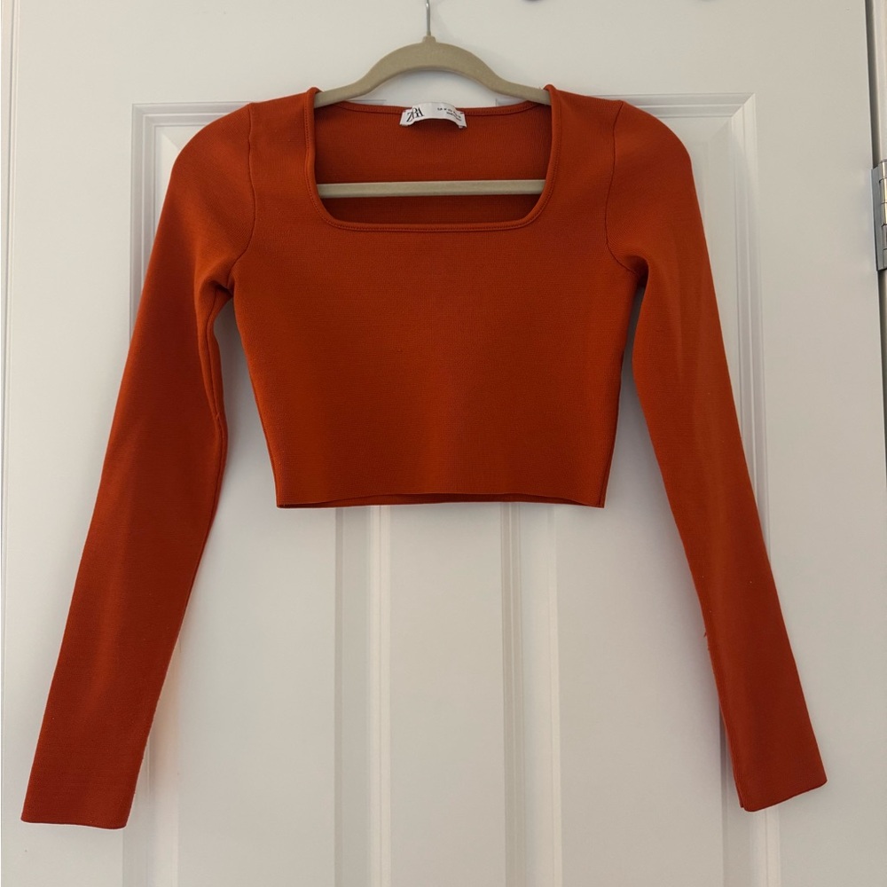 Orange Zara Long Sleeve Crop Top